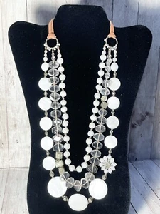 Chan Luu Vintage Statement Necklace Mother Of Pearl Pyrite And Glass Beads 34” - Picture 1 of 8