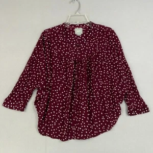 Anthropologie Maeve Shirt Womens Small Burgundy Polka Dot Linden Blouse Batwing - Picture 1 of 14