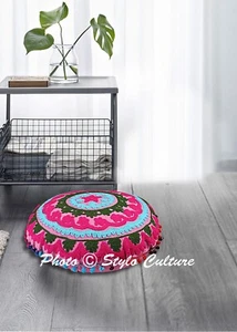 18 in Suzani Pink Pouf Cushion Cover Room Decor Stool Embroidered Floor Pillows - Picture 1 of 7