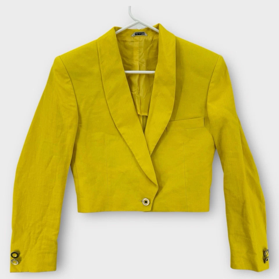 Chaqueta vintage Gianni Versace para mujer 38 amarilla recortada blazer lino amarillo Foto 1 de 4