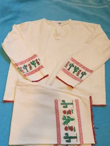 Vtg Child Pajama Set Mexico Cactus Roses Hand Loomed Fabric MED - Picture 1 of 12
