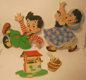 1949 The Dolly Toy Co. 4-teiliges Wandrelief-Set JACK & JILL mit Brunnen & Eimer!!!! - Bild 1 von 4