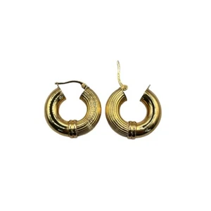 9ct 9k Yellow Gold Plain Patterned Tube Round Hoop Earrings 22mm 3.68 Grams. New - Picture 1 of 12