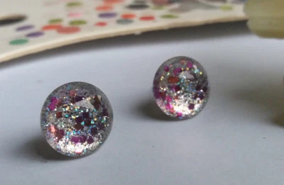 Ohrstecker Cabochon Silber Glitzer Glas Pink Rosa Handgemacht Ohrring Rot 47 - Bild 1 von 4