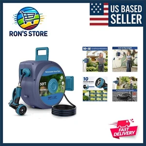 Retractable Garden Hose Reel - 50 ft Wall-Mounted, 180° Swivel Design - Picture 1 of 11