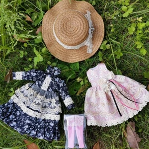 Abito maniche lunghe + vestito senza maniche + cappello di paglia + calze vestibilità 12" Blythe Doll Outfit - Foto 1 di 5