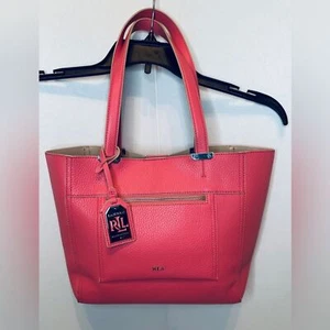 Lauren Ralph Lauren Coral/Pink Tote Shoulder Bag PVC With Logo Bag Charm - Picture 1 of 9