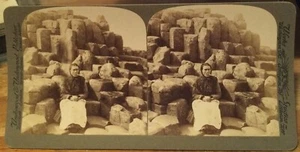 Vtg Stereoview Woman Smoking Pipe at GIANTS CAUSEWAY Norn Ireland Underwood U&U - Picture 1 of 4