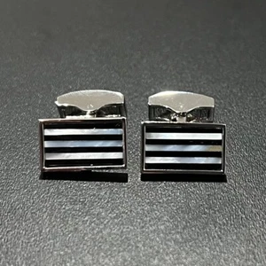 Mother Pearl Onyx Stripe Rectangle Cufflinks Men Daily Wear Cuff Link With Box - Picture 1 of 7