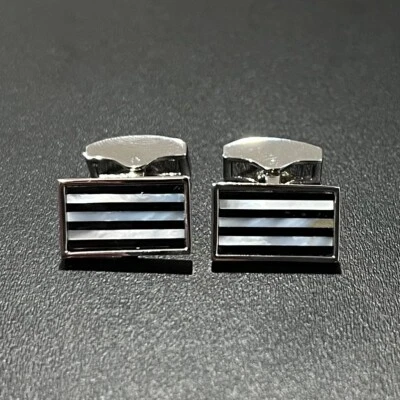 Gemelos rectangulares a rayas de ónix madreperla para hombre de uso diario con caja Foto 1 de 4