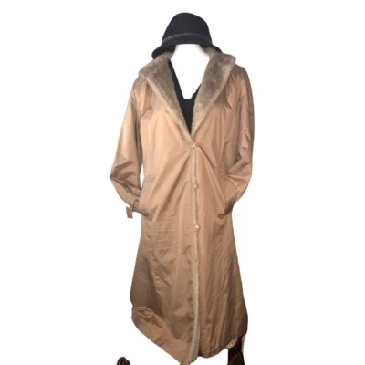 ¿Imitación bronceada vintage? Abrigo de lluvia forrado de piel a prueba de agua para clima frío bolsillos Foto 1 de 4