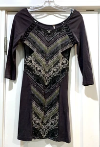 Free People Out Of Africa Minikleid 3/4 Arm grau Schlüsselloch Netz Cutout XS sexy - Bild 1 von 7