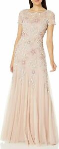 Adrianna Papell Womens Dress Pink Size 8P Petite Sequined Tulle Gown $269- 480