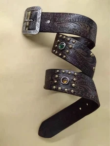 RRL geprägter Ledergürtel Größe 34 Nieten Ralph Lauren Western Cowboy braun USA - Bild 1 von 5