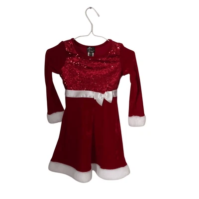 Vestido de Terciopelo Rosa y Violeta Niñas Talla 6 Navidad Vacaciones Lentejuelas Borde Rojo Blanco Foto 1 de 3