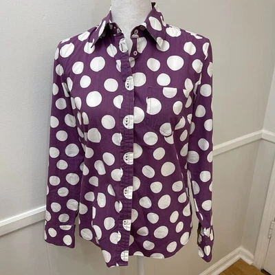 Boden Girl’s Long Sleeve Button Up Purple With White Dots Size 12 - Image 1 of 4