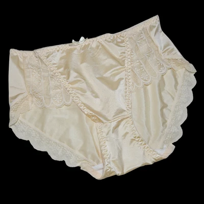 Braguita amarilla resbaladiza vintage de nailon spandex de encaje talla 6-7 cadera 35-39" Foto 1 de 4