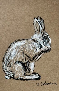 Hase Gemälde Hase Original Sammlerstück Tierkunst 6x4" - Bild 1 von 2