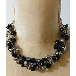 Collana Mixit Jet Collection Nero Argento Sfaccettato Perline Grappolo Statement Nuova con etichette - Foto 1 di 3