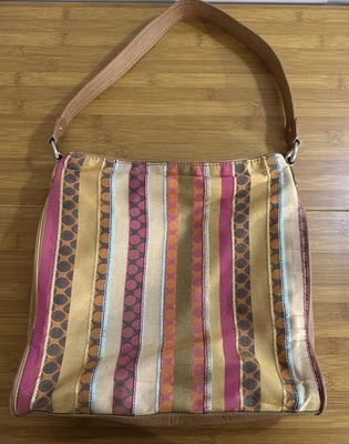 Liz Claiborne Striped Leather Accents handbag 12x11x3 - Image 1 of 4