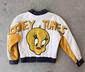 Vintage Looney Tunes Jacket Size Youth Large ? Tweety Bird Leather WB AOP Warner - Picture 1 of 9