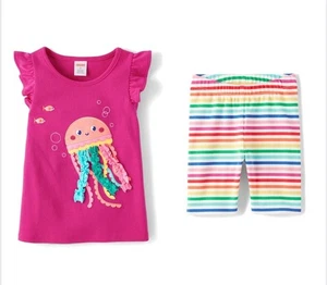 Pantaloncini bici Gymboree bambina taglia 12-18 mesi rosa top polpo a righe nuovi - Foto 1 di 6