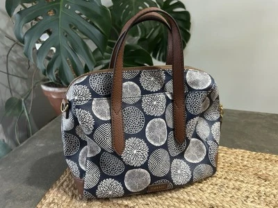 Fossil Sydney Cartera Azul Blanco Abstracto Floral Monedero Bolso de Mano 10x5” 9”T Foto 1 de 4