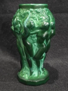 Jarrón Art Deco Desna República Checa Cristal Arte Vidrio Esmerilado Verde Desnudo Mujeres - Imagen 1 de 15