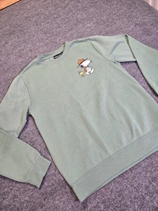 Peanuts Snoopy Woodstock Camping Crewneck Sweatshirt Sage Green Mens S - Picture 1 of 12