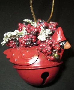Vintage roter Kardinal Vogel Metall Jingle Bell Weihnachtsschmuck - Bild 1 von 5