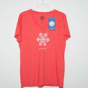 Life Is Good Red Snowflake Cool Tee V Neck Classic Fit Kurzarm Gr. Medium - Bild 1 von 5