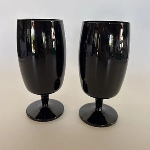 Gorham Reizart Accent Black  Amethyst Mid Century Crystal Port Wine Glasses S/2 - Picture 1 of 9