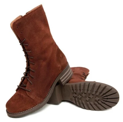 Brako Stiefel Boots 8470 Tina Abey military cuero rost braun Nubuk Leder NEU