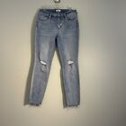 OAT New York Light Wash Denim Button Front Mid-Rise Straight Crop Jeans size 29