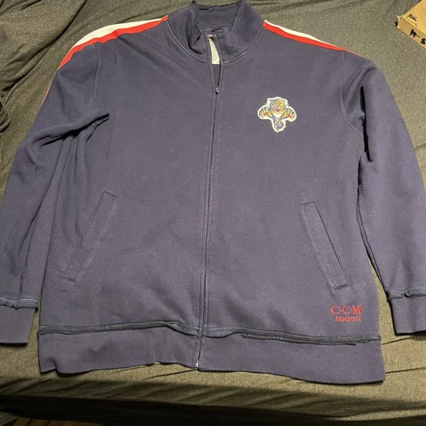 Florida Panthers Zip Jacket Size XL Navy Red White Logo CCM Hockey Piped NHL VTG Cover