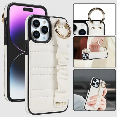 Funda resistente de cuero de lujo con correa para muñeca para iPhone 14 13 12 11 Pro Max XR XS Foto 1 de 4