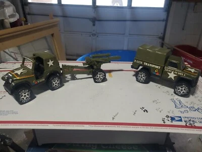 Vintage 1979 Buddy L Army T-5278 Jeep, Transport Truck & Tow Cannon EUC - Image 1 of 4