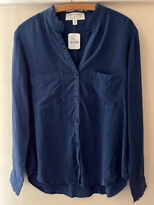 Anthropologie Cloth & Stone blue blouse size M UK14+ BNWT UO fringe detail - Picture 1 of 8