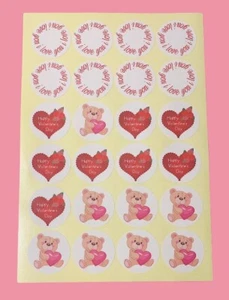 24 x Happy Valentine’s Day Stickers 1.5” I Love You Heart Teddy Bear 3 Designs - Picture 1 of 1