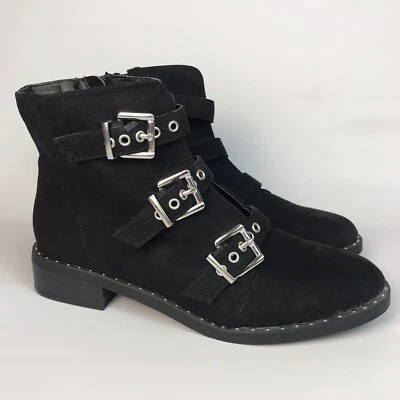 TORRID Moto Combat Boots 3-Buckle Stud Ankle Bootie Womens Sz 8.5 - Black Suede - Image 1 of 4