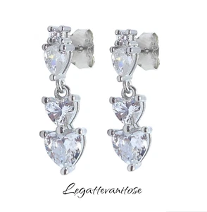 Orecchini Donna in argento 925 RODIATO. Orecchini CUORI PENDENTI cuori bianchi - Foto 1 di 12