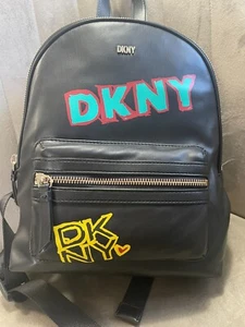 DKNY Casey Medium Backpack - Black with Colorful DKNY Logo - MSRP $198 - NWT - Picture 1 of 6