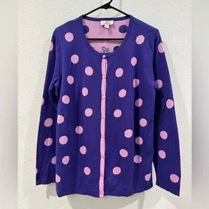 NWOT Quacker Factory Knit Purple Pink Polka Dot Button Front Cardigan Sweater S - Picture 1 of 15