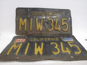 Vintage California Black and Gold License Plates MIW 345 CLEARED Metal Original - Bild 1 von 2