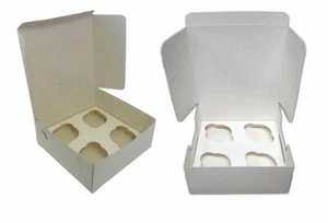 Non Windowed Cupcake Boxes for 4 Cup Cake Fairy Cakes With Removable Insert - Picture 1 of 3