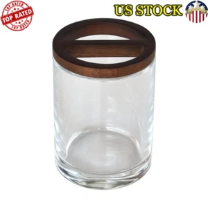 Acacia Wood Glass Toothbrush Holder Electric Bathroom Organizer Durable Stylish - Picture 1 of 8