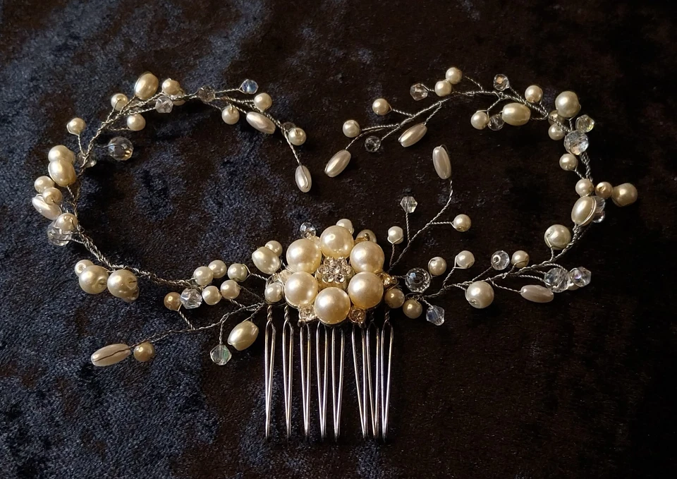Peine para el cabello de novia, peine para el cabello de perlas de vidrio marfil, enredaderas para el cabello Foto 1 de 1