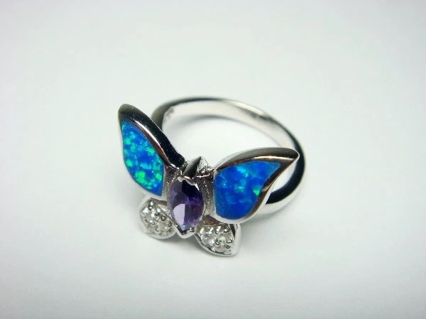 Anillo de plata esterlina 925 hawaiano azul mariposa ópalo circonita cúbica circonita cúbica piedra Foto 1 de 1
