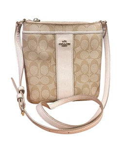 Crossbody Coach purse Adjustable Strap 8.5” X 8” beige PVC leather feel classic - Picture 1 of 24