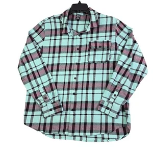 Neff Flannel Button Front Shirt Men's XL Teal Black Red Plaid Skater Snowboard - Picture 1 of 10